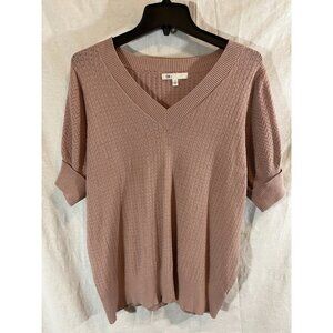 DR2 Women’s 1X Pink Knit V-Neck Short Sleeve Sweater